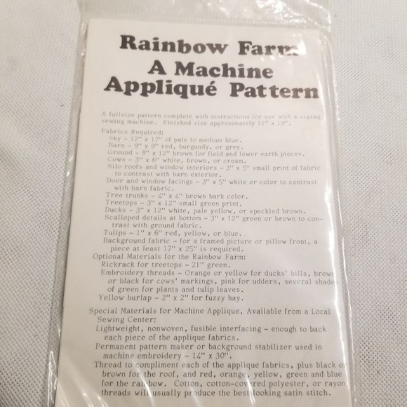 1980 Yours Truly Rainbow Farm applique pattern. New old stock Pat015 - Picture 5 of 5